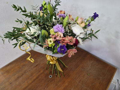 Autumn Delight - Beautiful arrangement of Seasonal colours purples whites and orange flowers